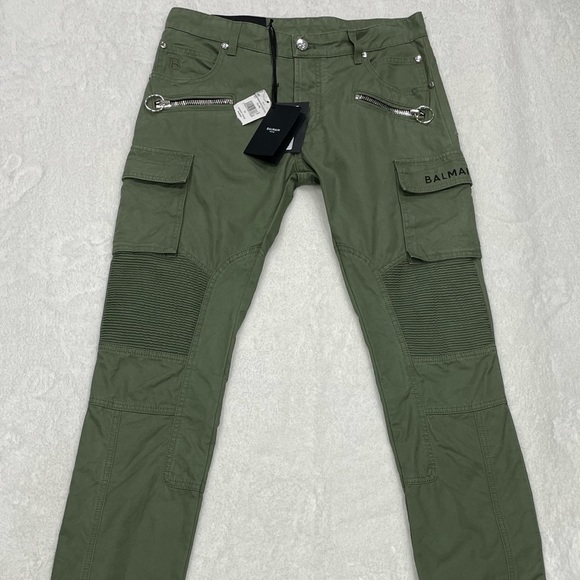 Balmain Other - Balmain GREEN KHAKI SLIM CUT RIDGED COTTON CARGO JEANS MEN’S 30